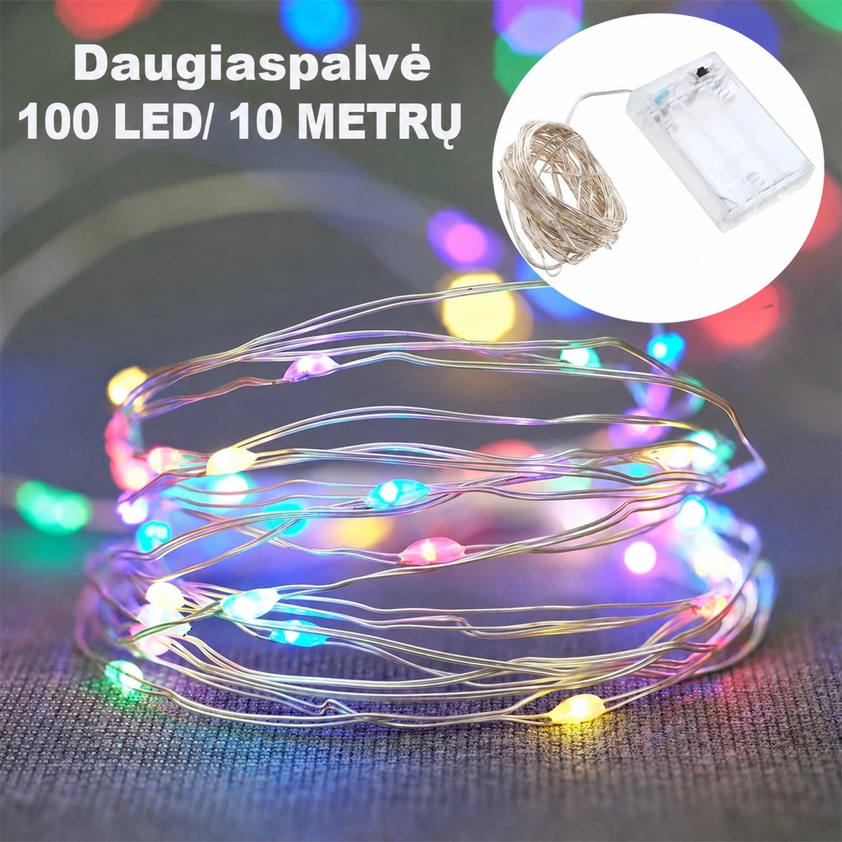 AA LED girlianda, 100 LED, 10 m, spalvota