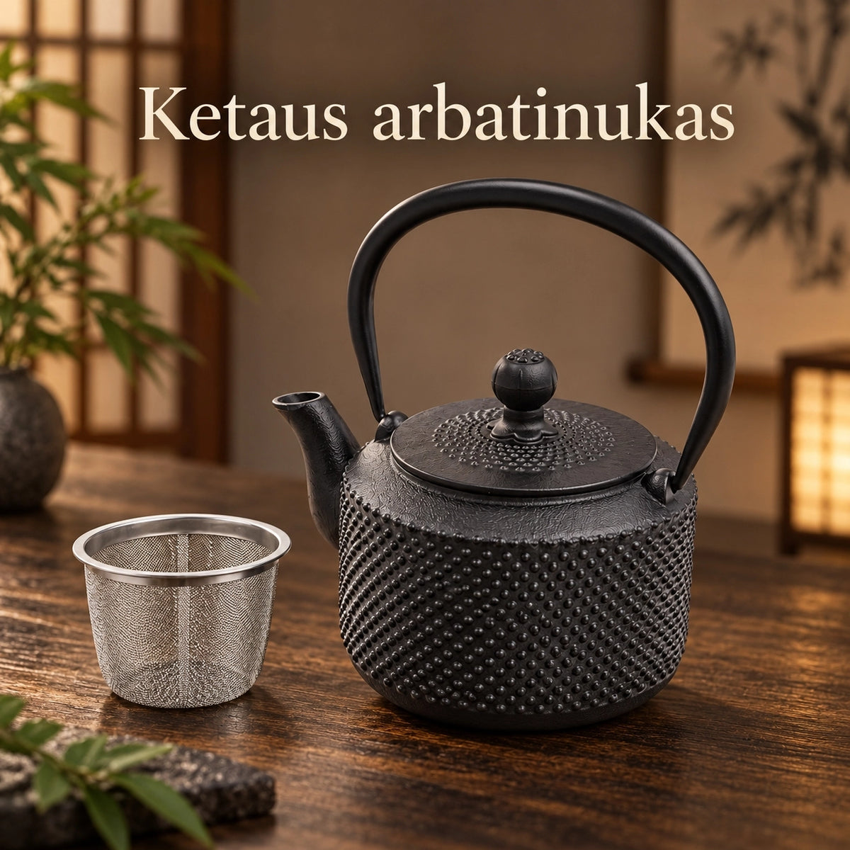 Ketaus arbatinukas su metaliniu sieteliu