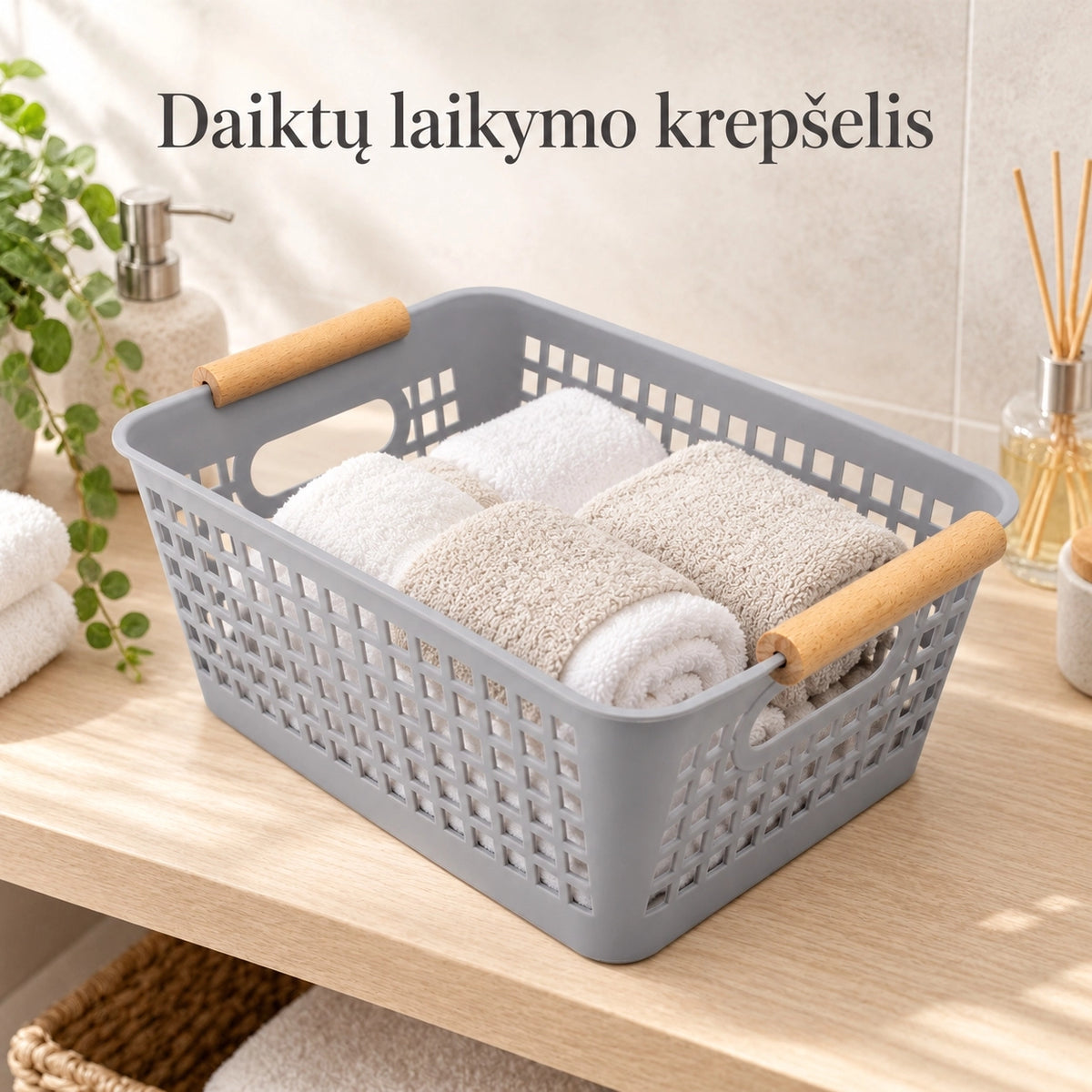 Plastikinis daiktų laikymo krepšys su rankenomis