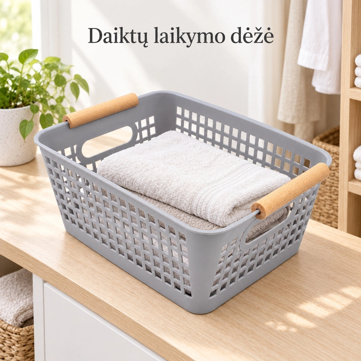 Plastikinis daiktų laikymo krepšys su rankenomis