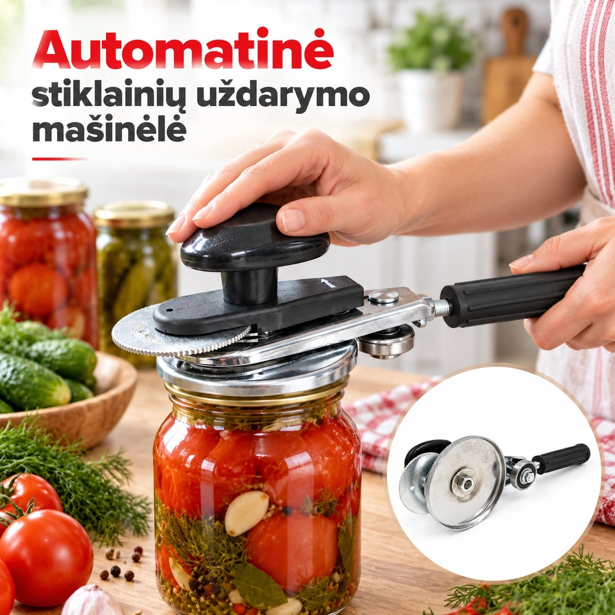 Rankinis stiklainių uždarymo įrankis