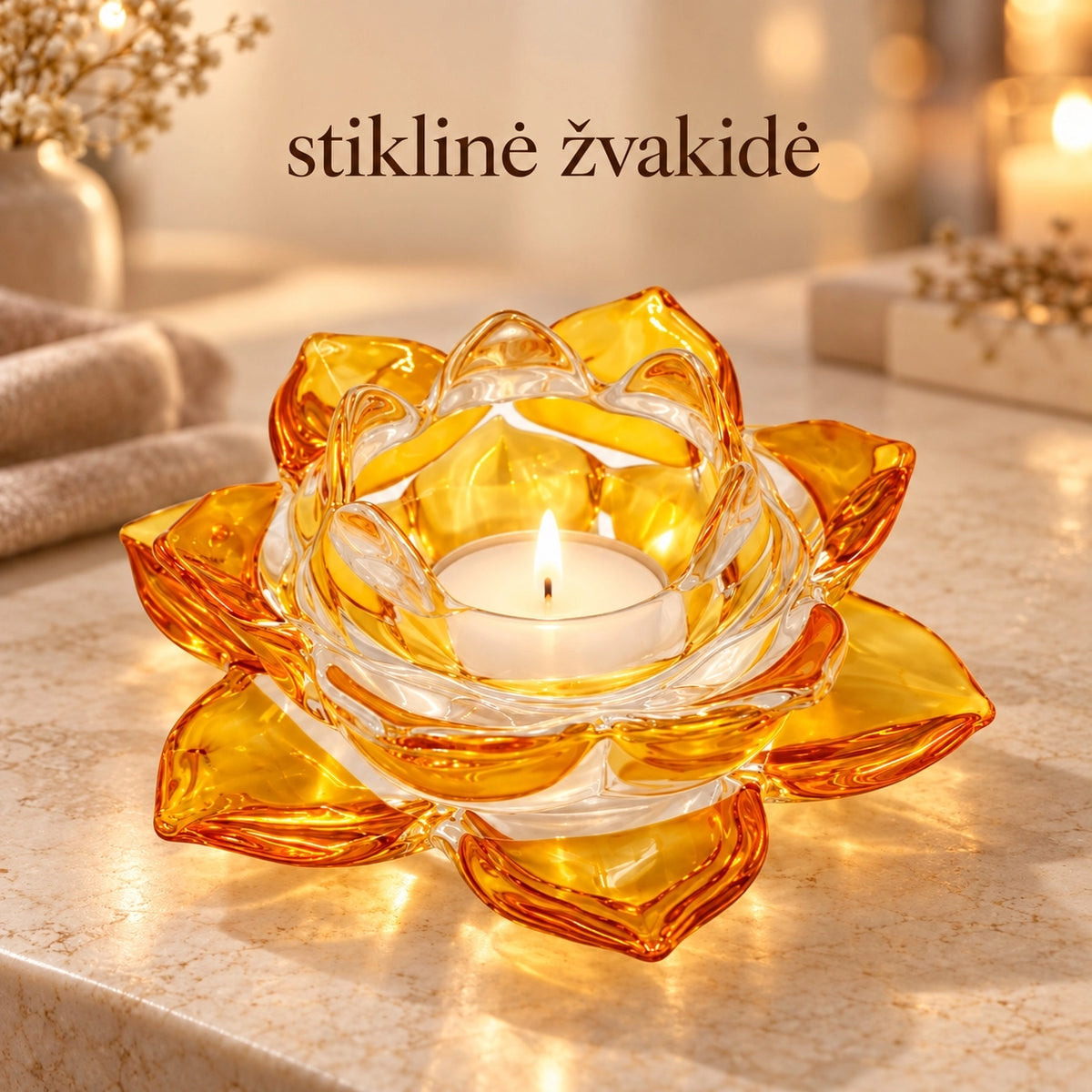 „Spalvoti lotosai“ stiklinė žvakidė, 1 vnt.