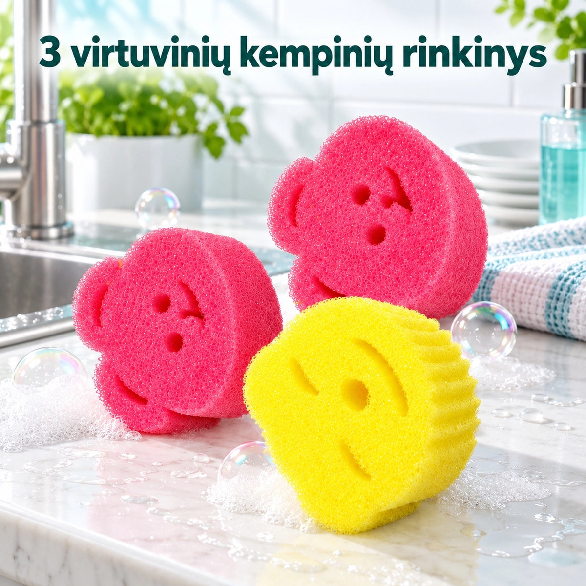Spalvotų valymo kempinėlių rinkinys, 3 vnt.