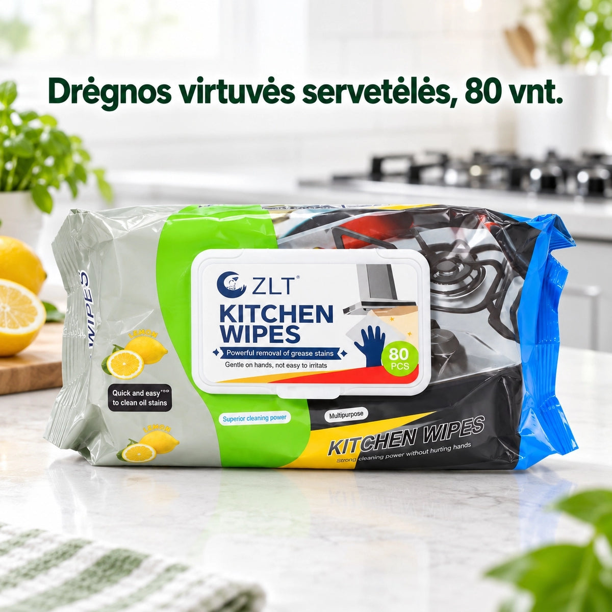 Virtuvės valymo drėgnos servetėlės 80 vnt.