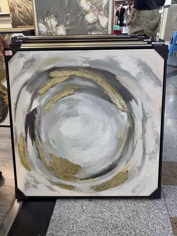 „Auksinis sūkurys“ abstraktus paveikslas, 80 × 80 cm