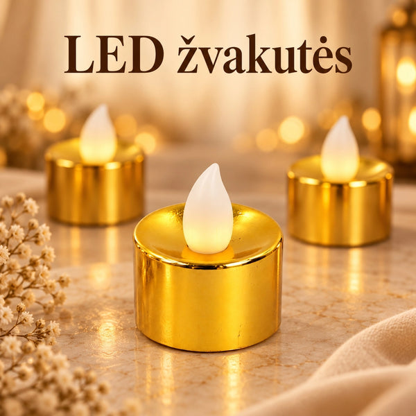 Dekoratyvinė LED žvakutė, auksinės spalvos, 3,5 × 3,5 cm