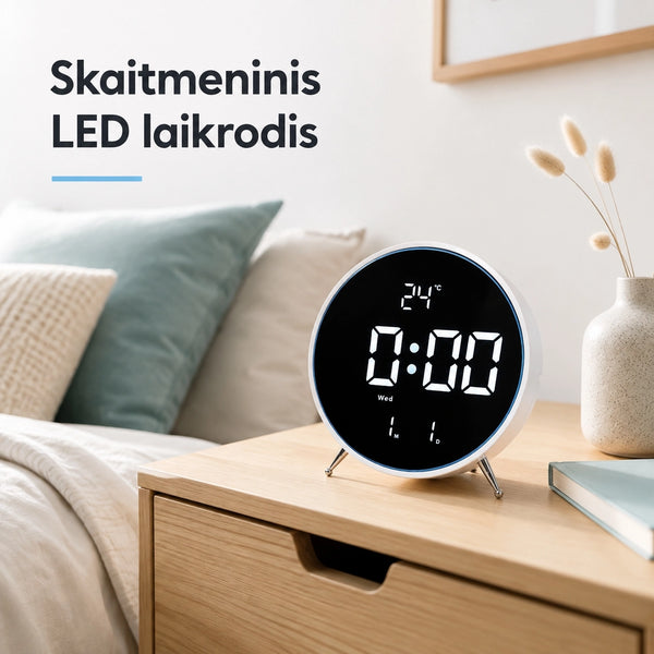 Elektroninis laikrodis su data ir termometru