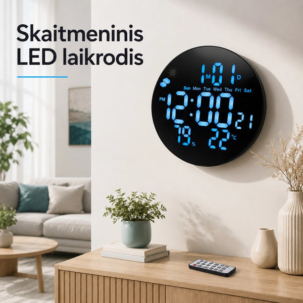 Elektroninis laikrodis su data ir termometru