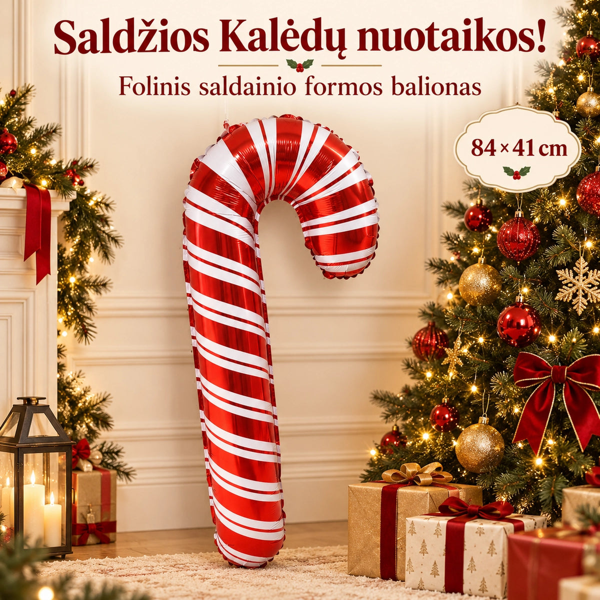 Folinis balionas „Kalėdinė saldainio lazdelė“, 84 × 41 cm