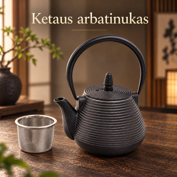 Ketaus arbatinukas su metaliniu sieteliu