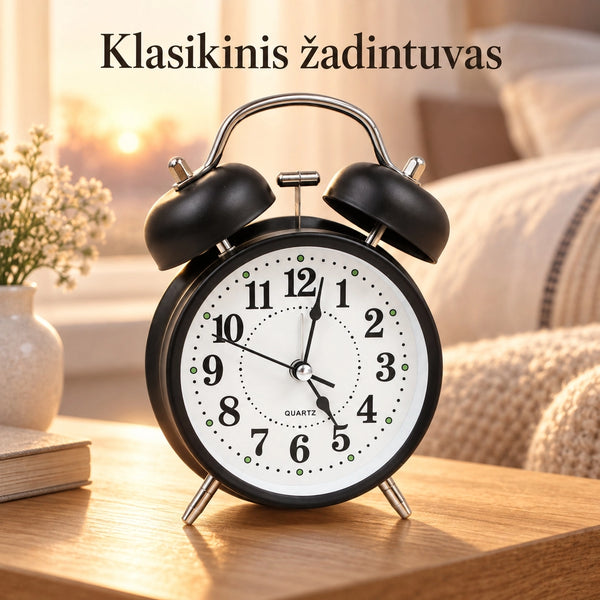 Klasikinis laikrodis su metaliniais varpeliais