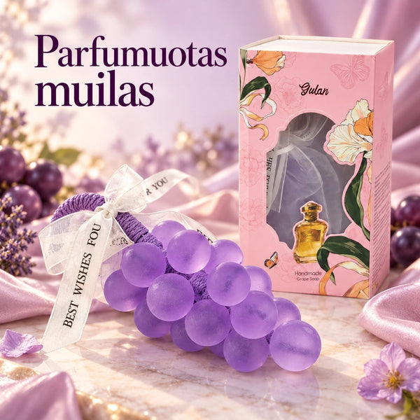 Kvapnus violetinės vynuogių kekės formos muilas su virvele