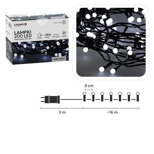LED girlianda „Ball Lights“ 200 LED, šaltai balta, 16 m
