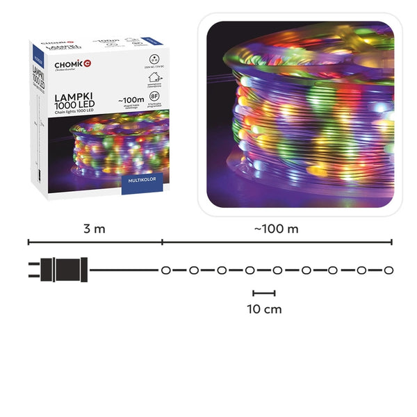 LED švieselių girlianda ant ritės 1000 LED, 100 m, multicolor