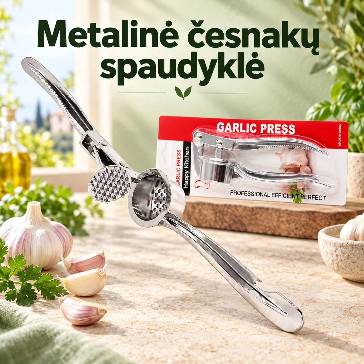 Metalinė česnakų spaudyklė