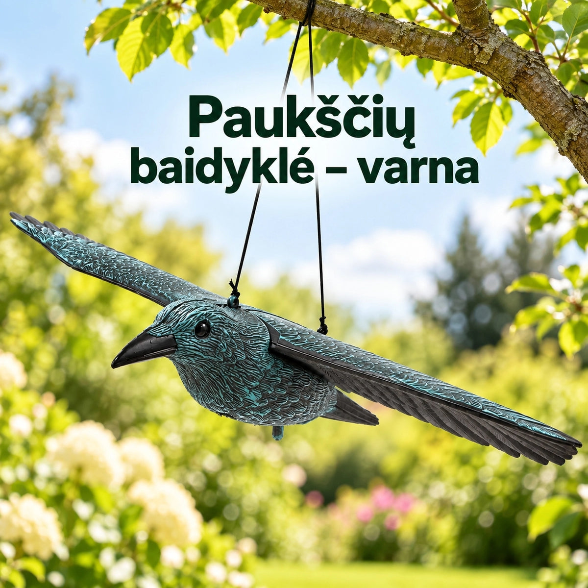 Pakabinama paukščių baidyklė – varna, 80 cm