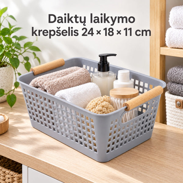 Plastikinis daiktų laikymo krepšys su rankenomis