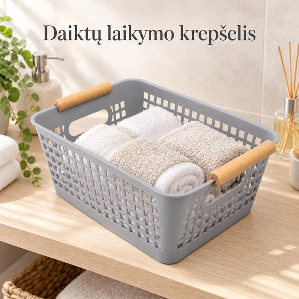 Plastikinis daiktų laikymo krepšys su rankenomis