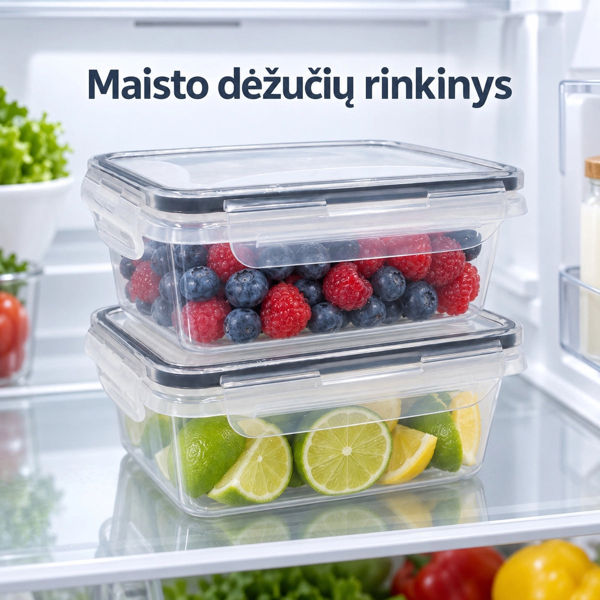 Plastikinių maisto laikymo indų rinkinys su dangčiais (2 vnt.)