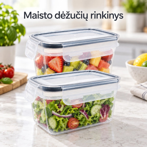 Plastikinių maisto laikymo indų rinkinys su dangčiais (2 vnt.)