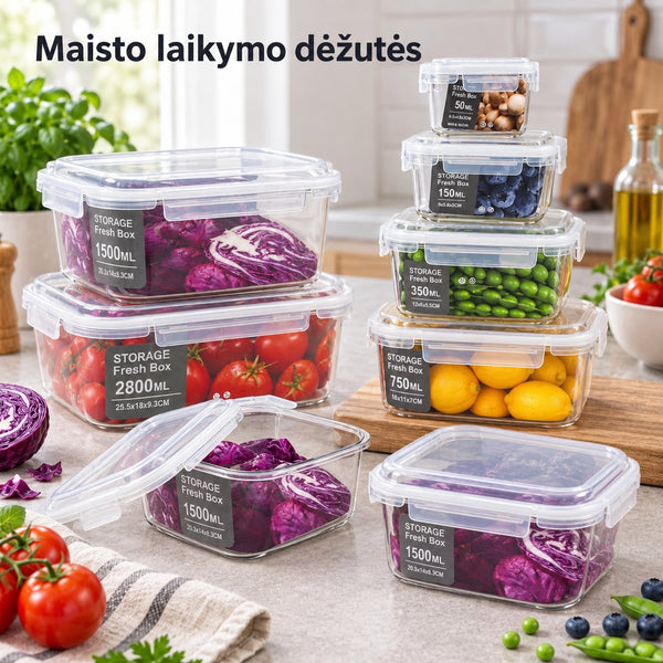 Plastikinių maisto laikymo indų rinkinys su dangčiais (6 vnt.)