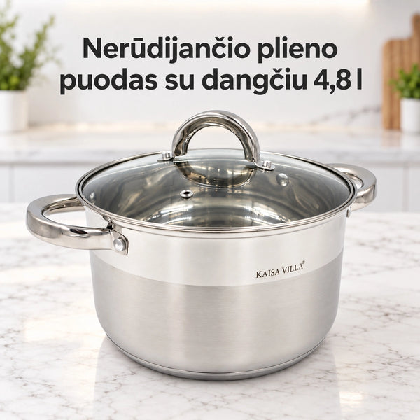 Puodas su stikliniu dangčiu 4,8 l
