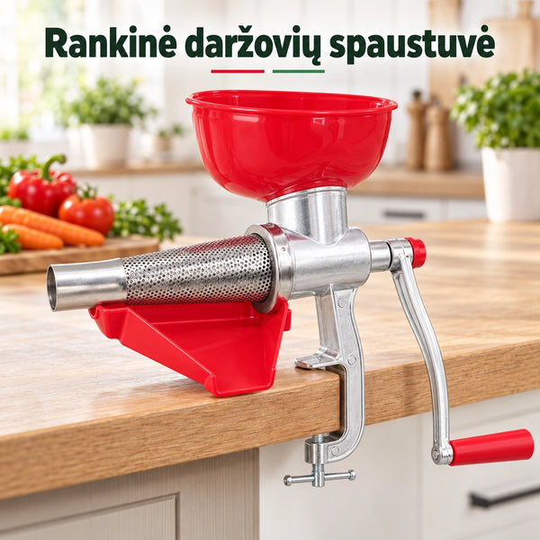 Rankinė pomidorų sulčiaspaudė–trintuvė
