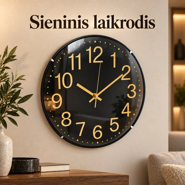 Sieninis laikrodis juodu ciferblatu
