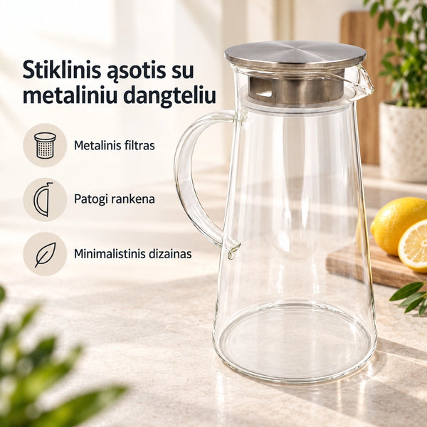 Stiklinis ąsotis su metaliniu dangteliu 1800 ml