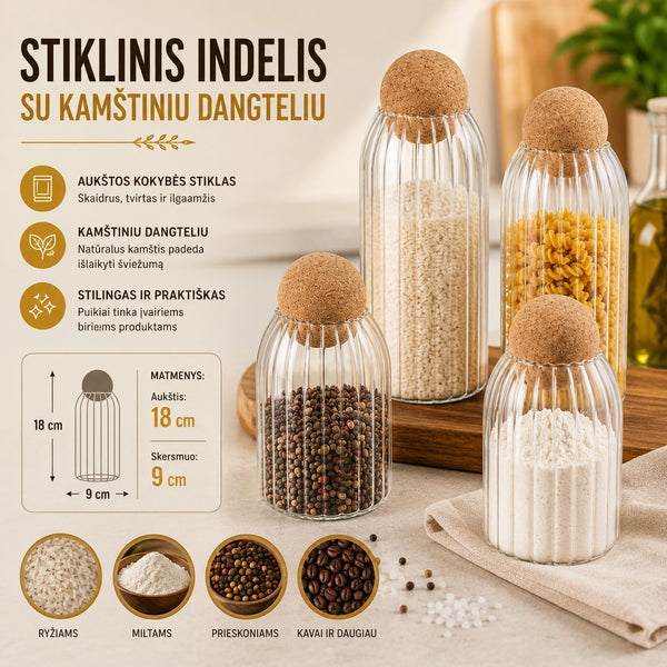Stiklinis maisto saugojimo indas 18 CM