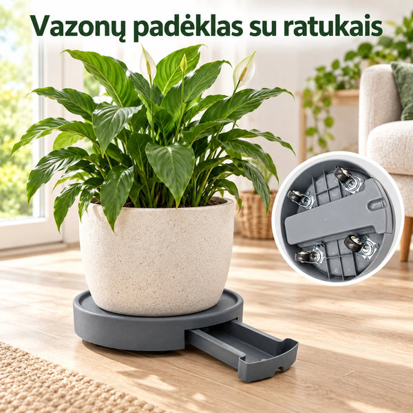 Vazono padėkliukas su ratukais 28 × 6 cm